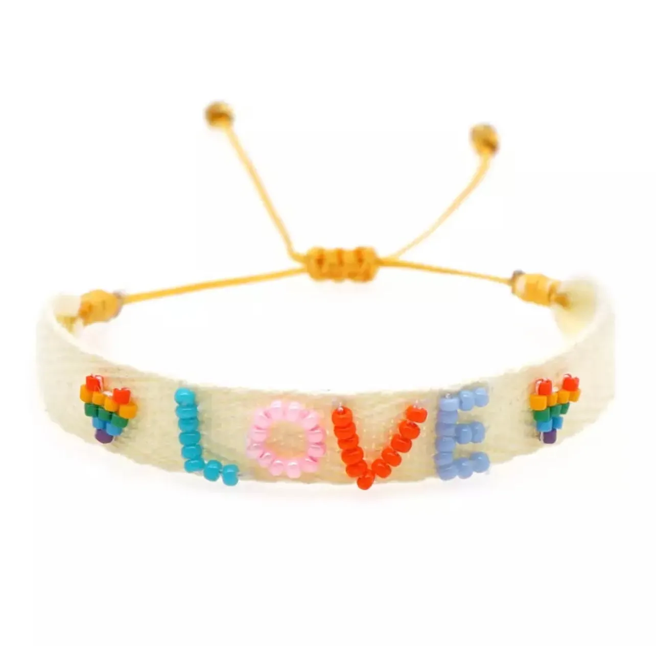 Macrame beaded skinny LOVE bracelet