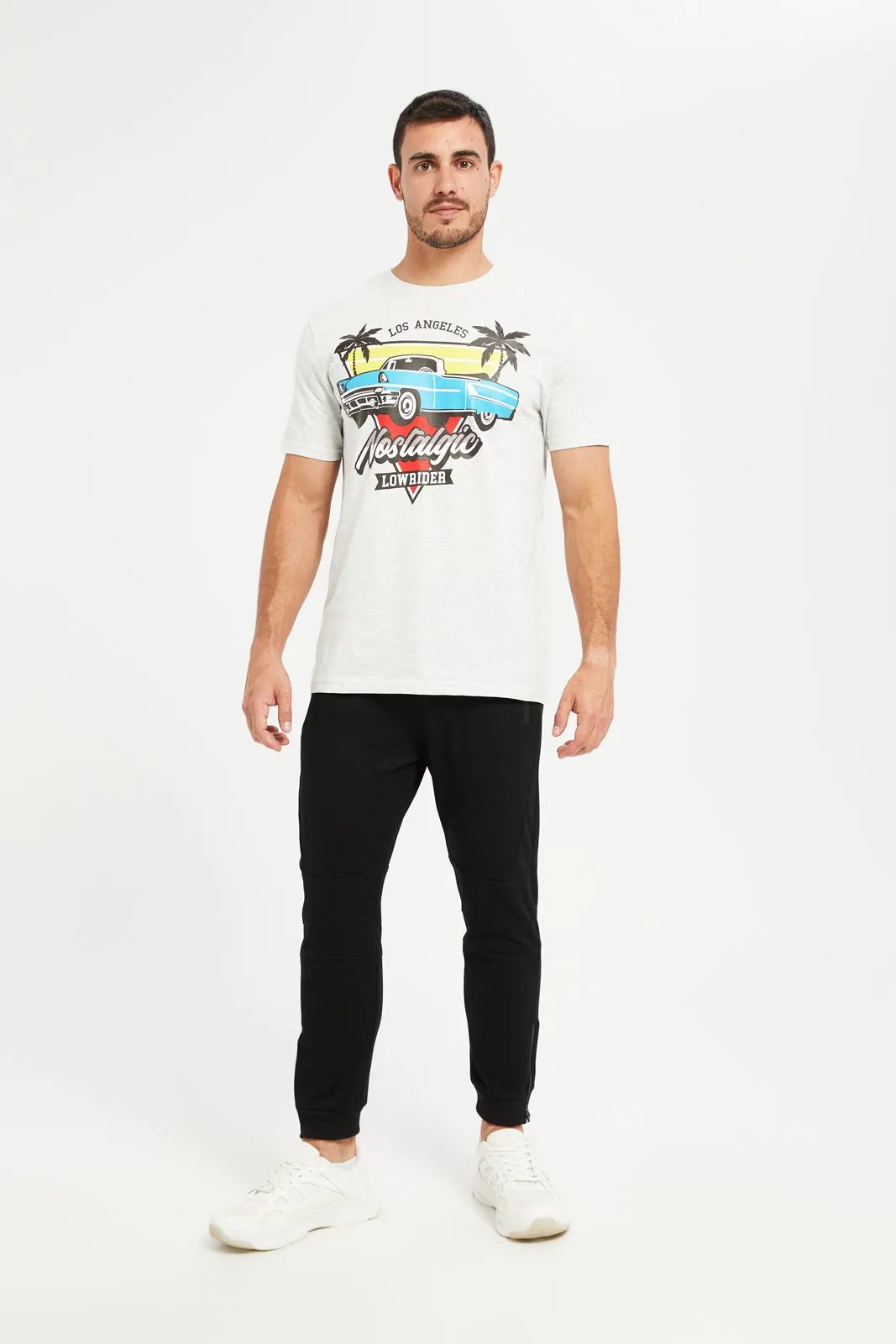 Men Ecru Graphic Round Neck T-Shirt