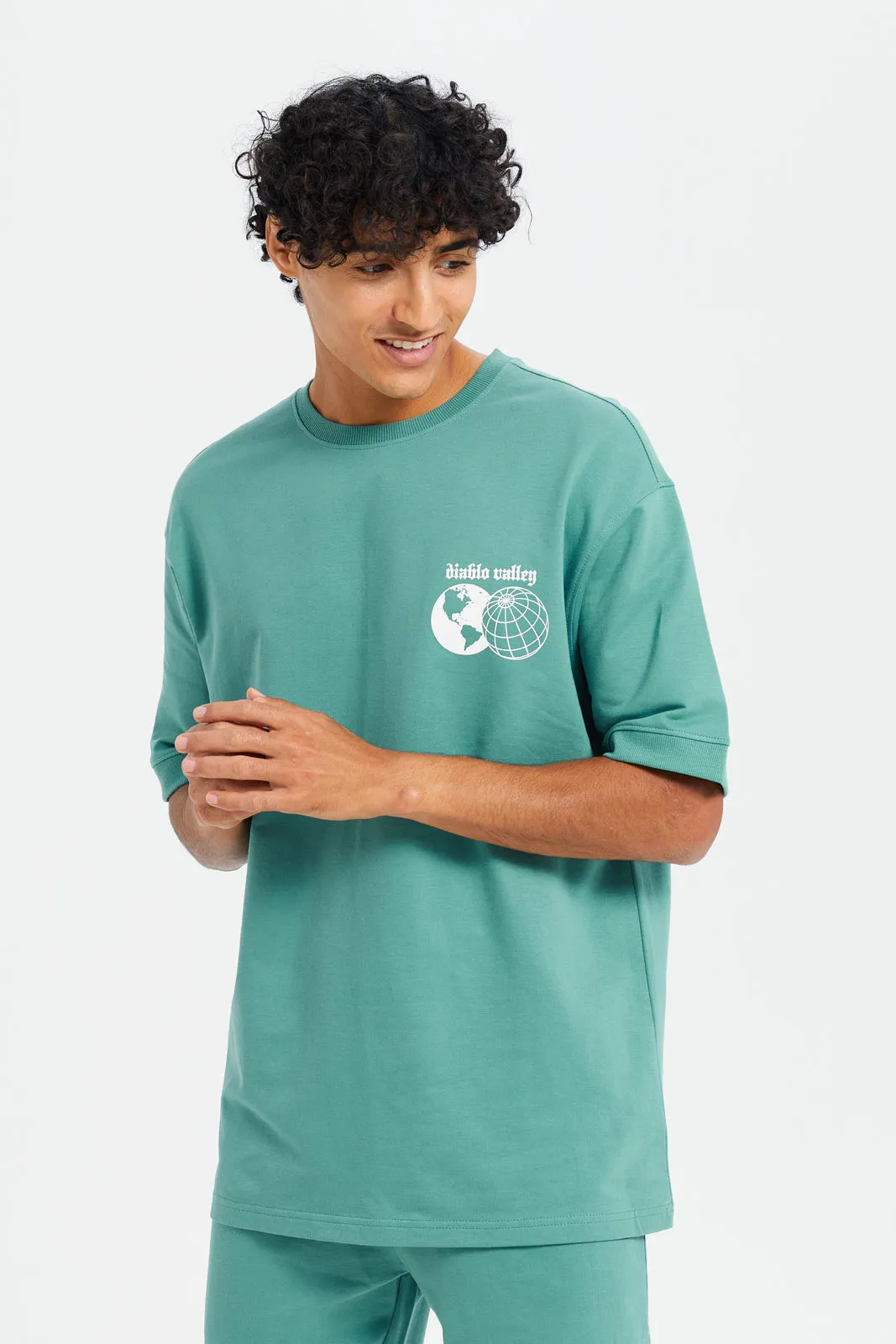 Men Green Graphic Lounge T-Shirt