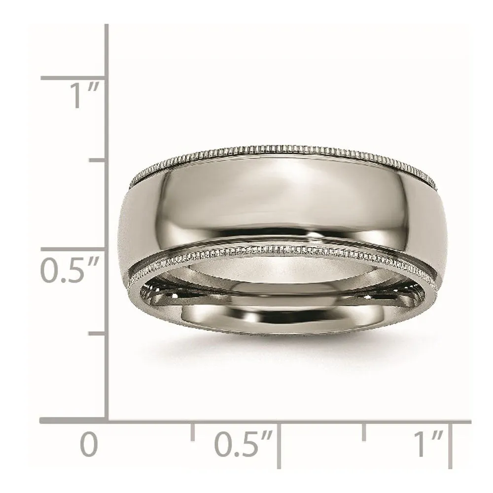 Men's 8mm Titanium Grooved & Milgrain Edge Standard Fit Band