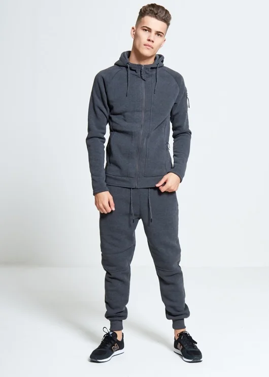 Mens Charcoal Zip Through Hooded Tracksuit