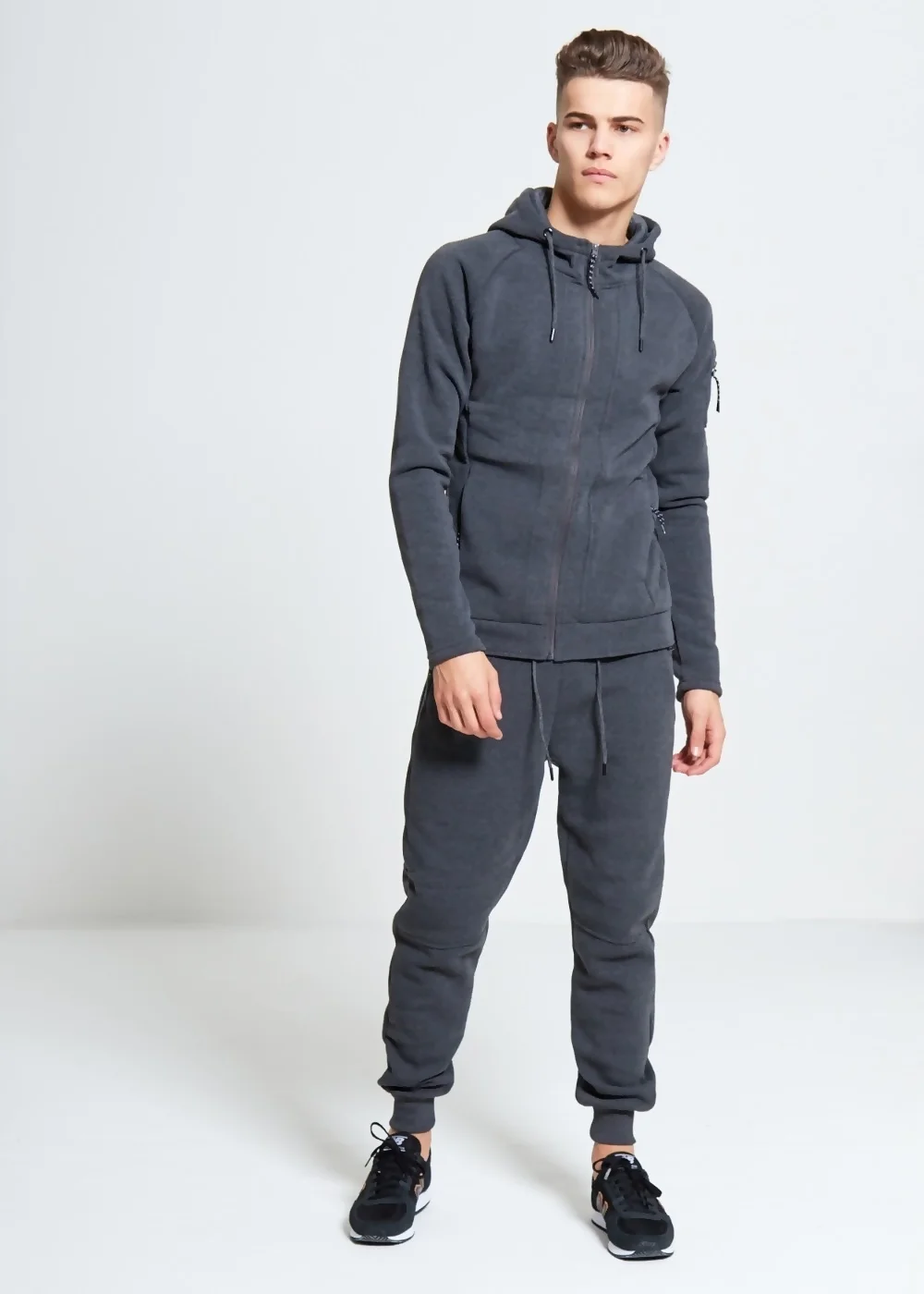 Mens Charcoal Zip Through Hooded Tracksuit