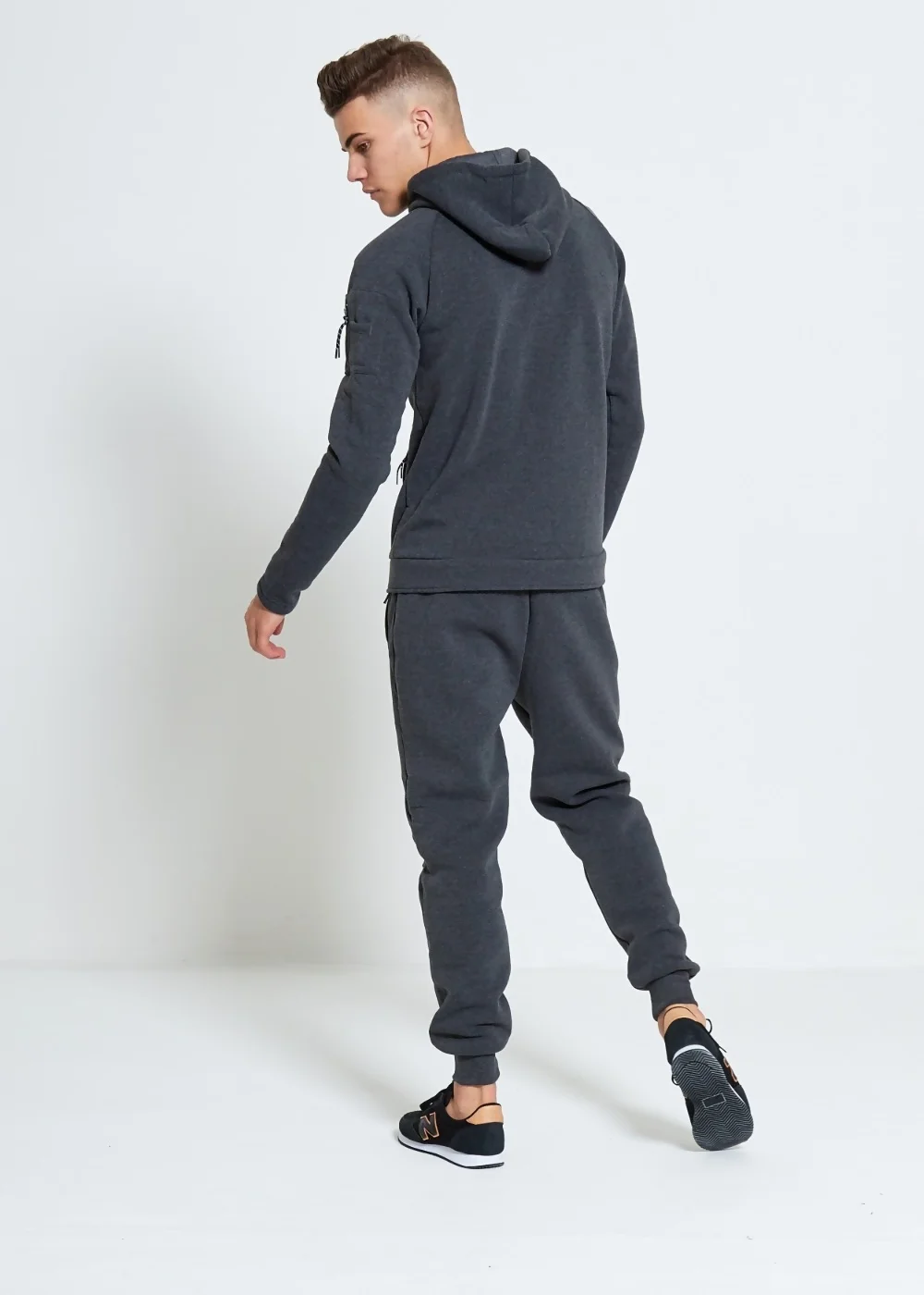 Mens Charcoal Zip Through Hooded Tracksuit