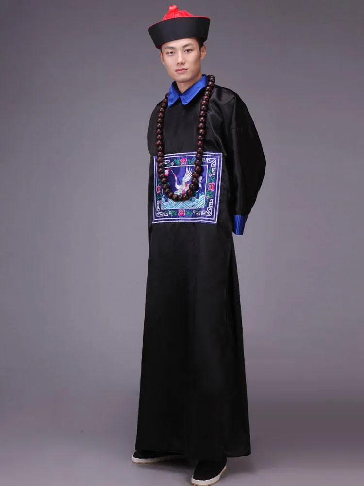 Men's Chinese Costume Ancient Officer Black Zombie Ghost costumes Gown With Hat