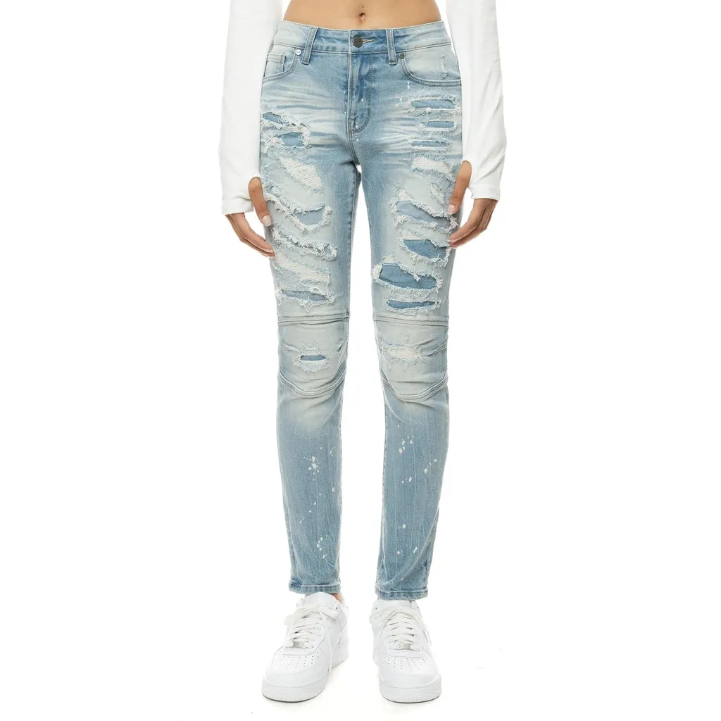 Mid Rise Super Skinny Heavy Ripoff Jeans - Speckle Blue