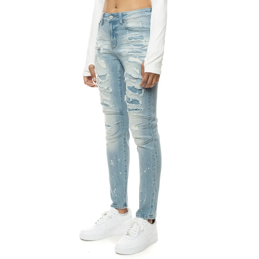 Mid Rise Super Skinny Heavy Ripoff Jeans - Speckle Blue