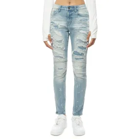 Mid Rise Super Skinny Heavy Ripoff Jeans - Speckle Blue