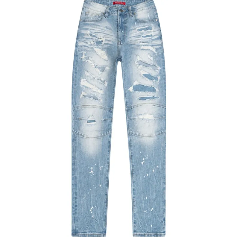 Mid Rise Super Skinny Heavy Ripoff Jeans - Speckle Blue