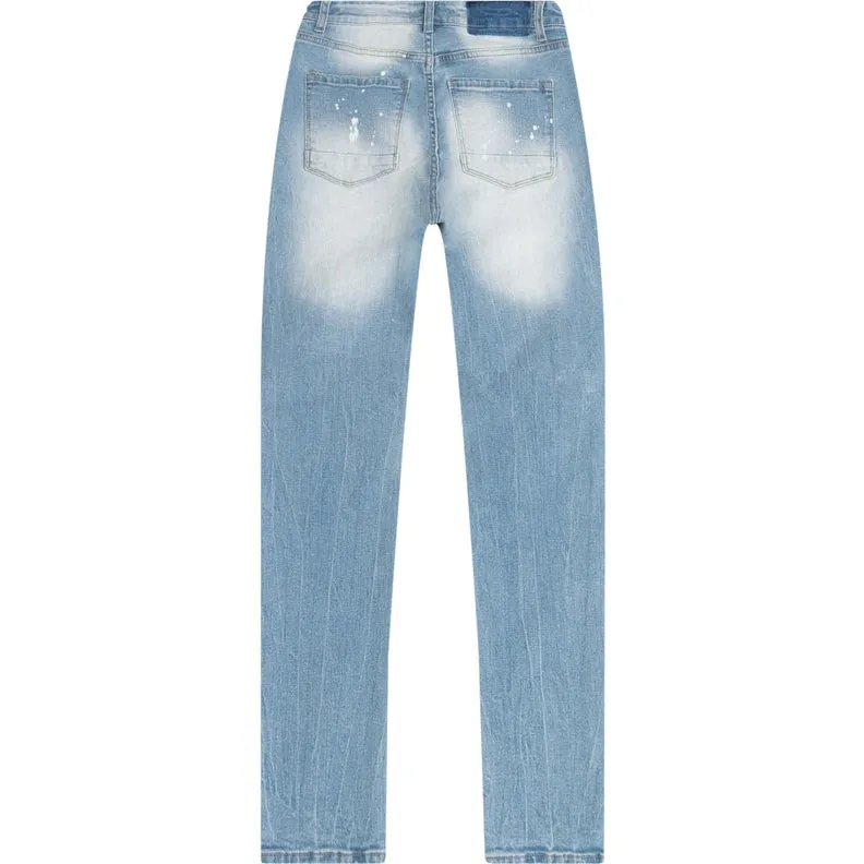 Mid Rise Super Skinny Heavy Ripoff Jeans - Speckle Blue