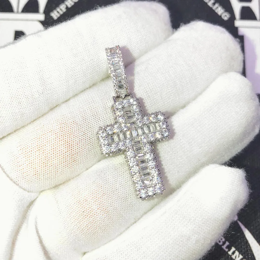 Mini Baguette Cross CZ Hip Hop Bling Bling Pendant