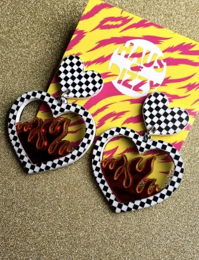 MINI CHECKERED FLAME EARRINGS