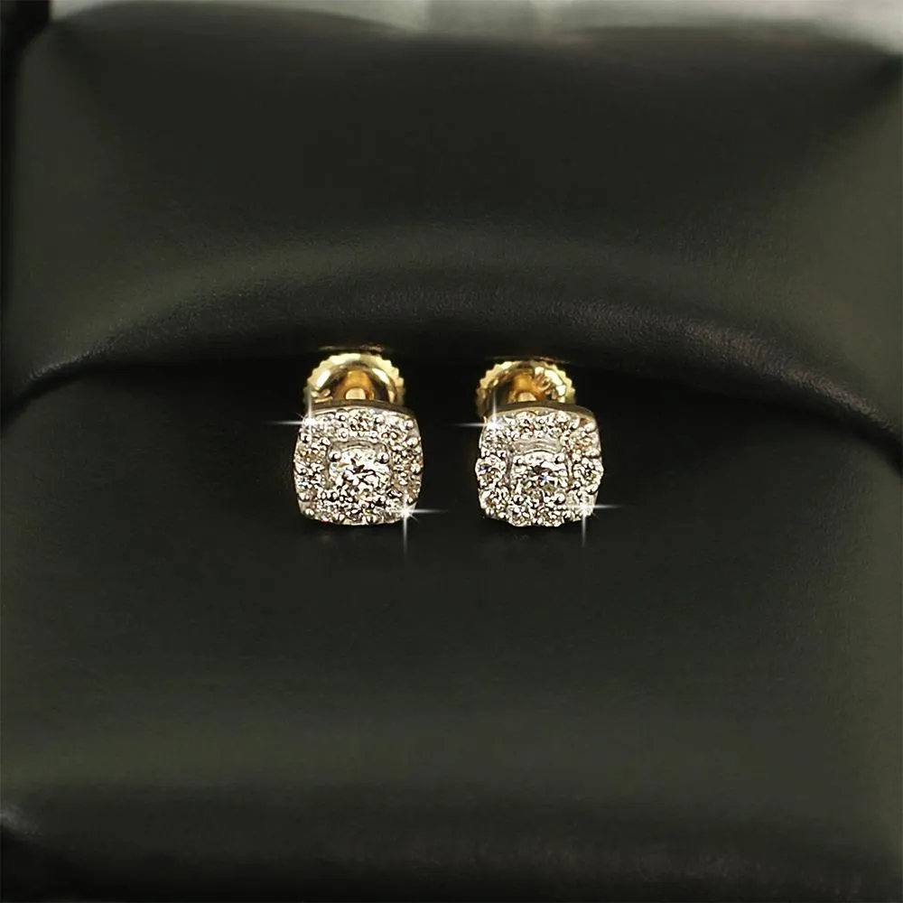 Mini Cushion Halo Diamond Earrings .33cttw 10K Yellow Gold