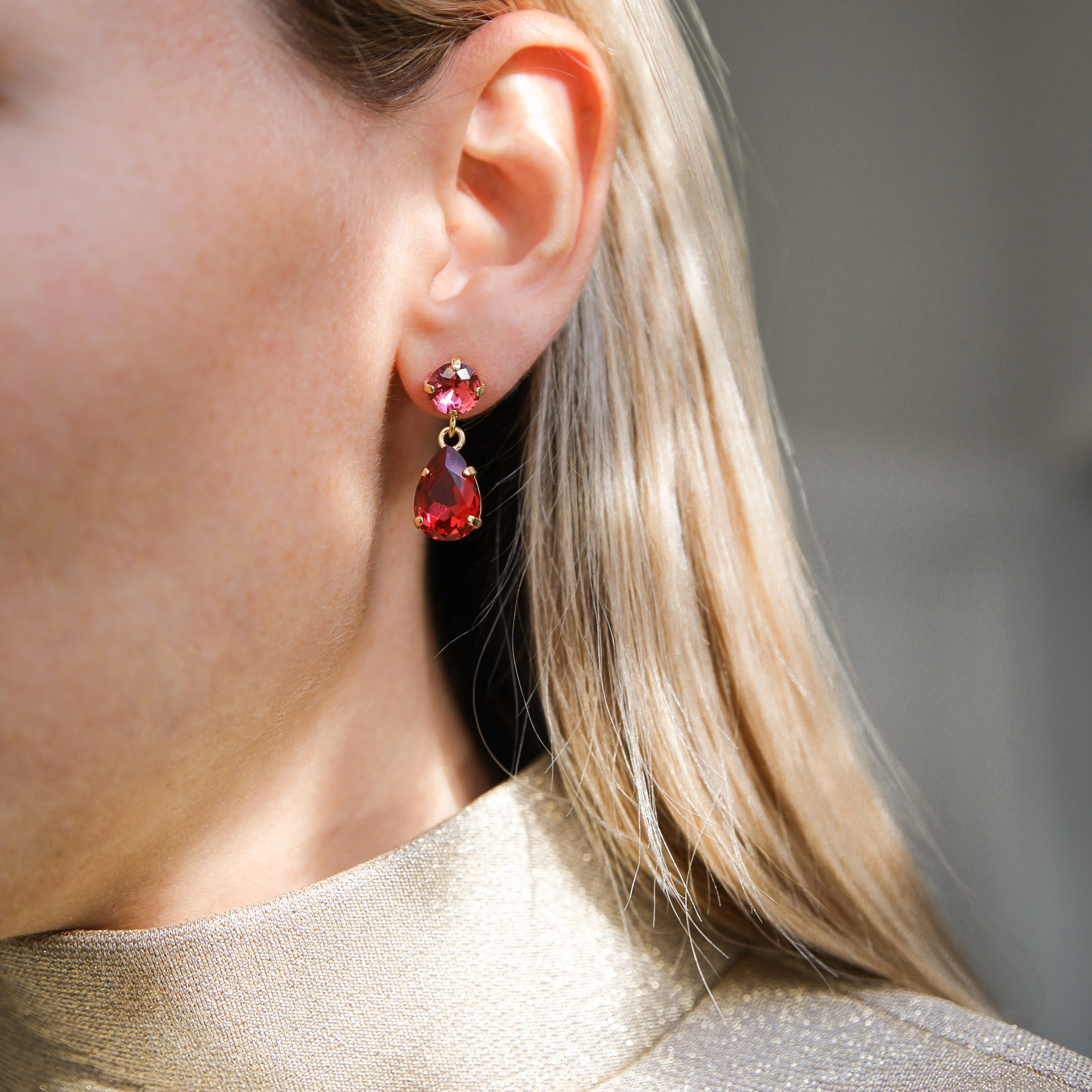 Mini Drop Earrings / Mulberry Red