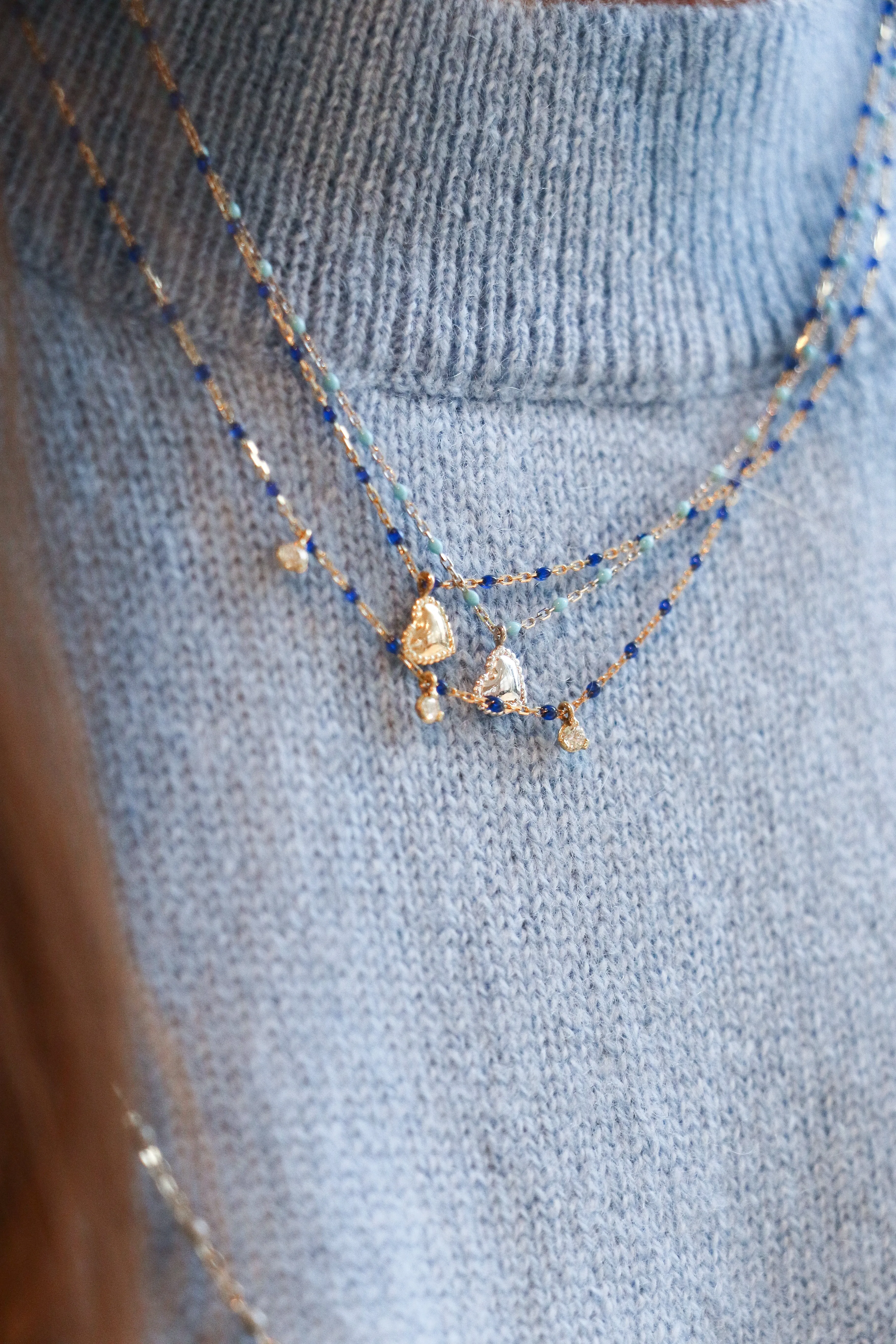 Mini Gigi Lapis necklace, Rose Gold 3 diamond, 16.5