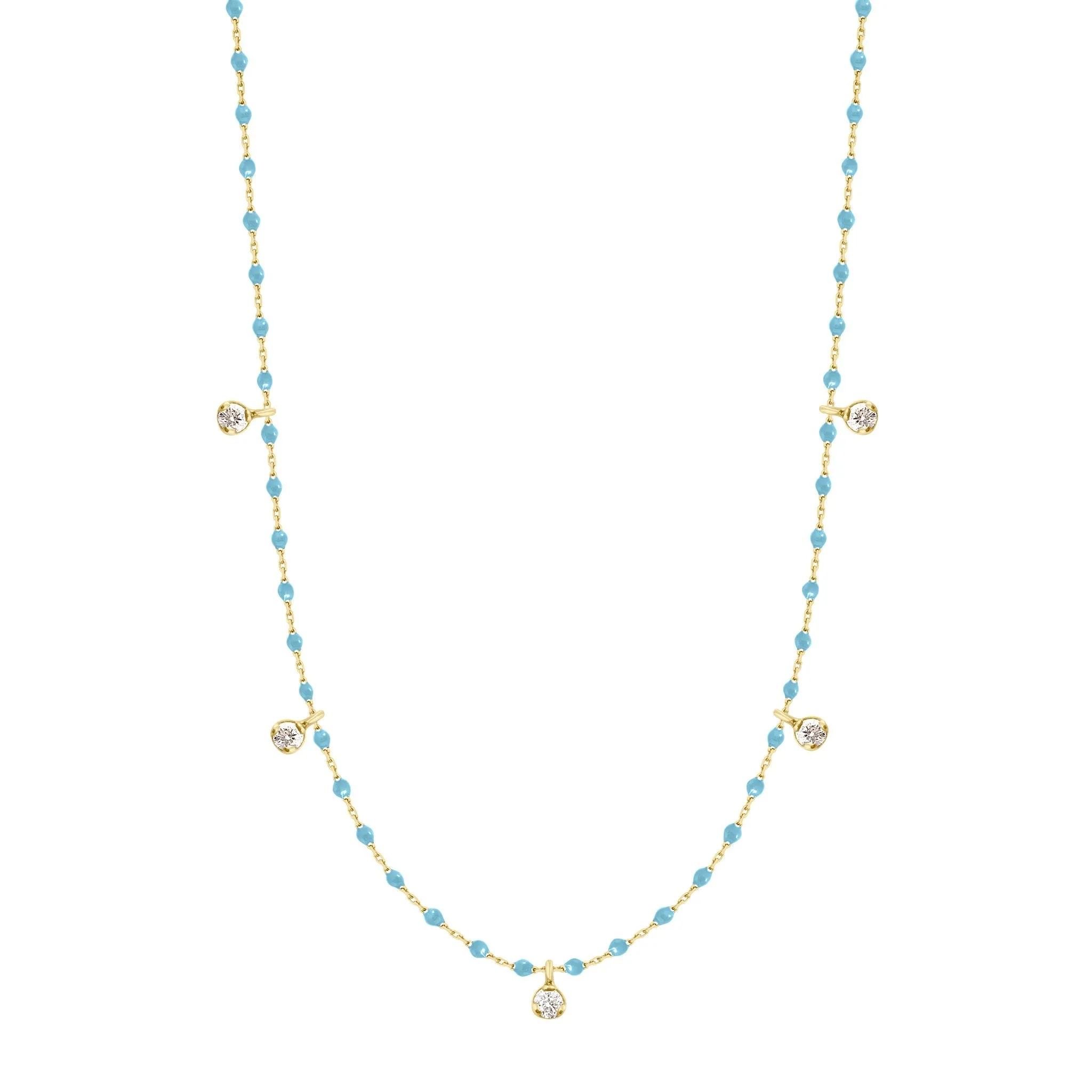 Mini Gigi Turquoise necklace, Yellow Gold 5 diamond, 21.7