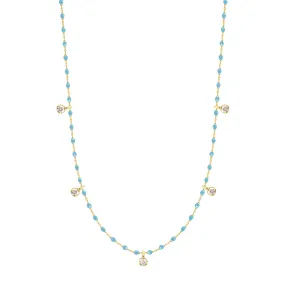 Mini Gigi Turquoise necklace, Yellow Gold 5 diamond, 21.7