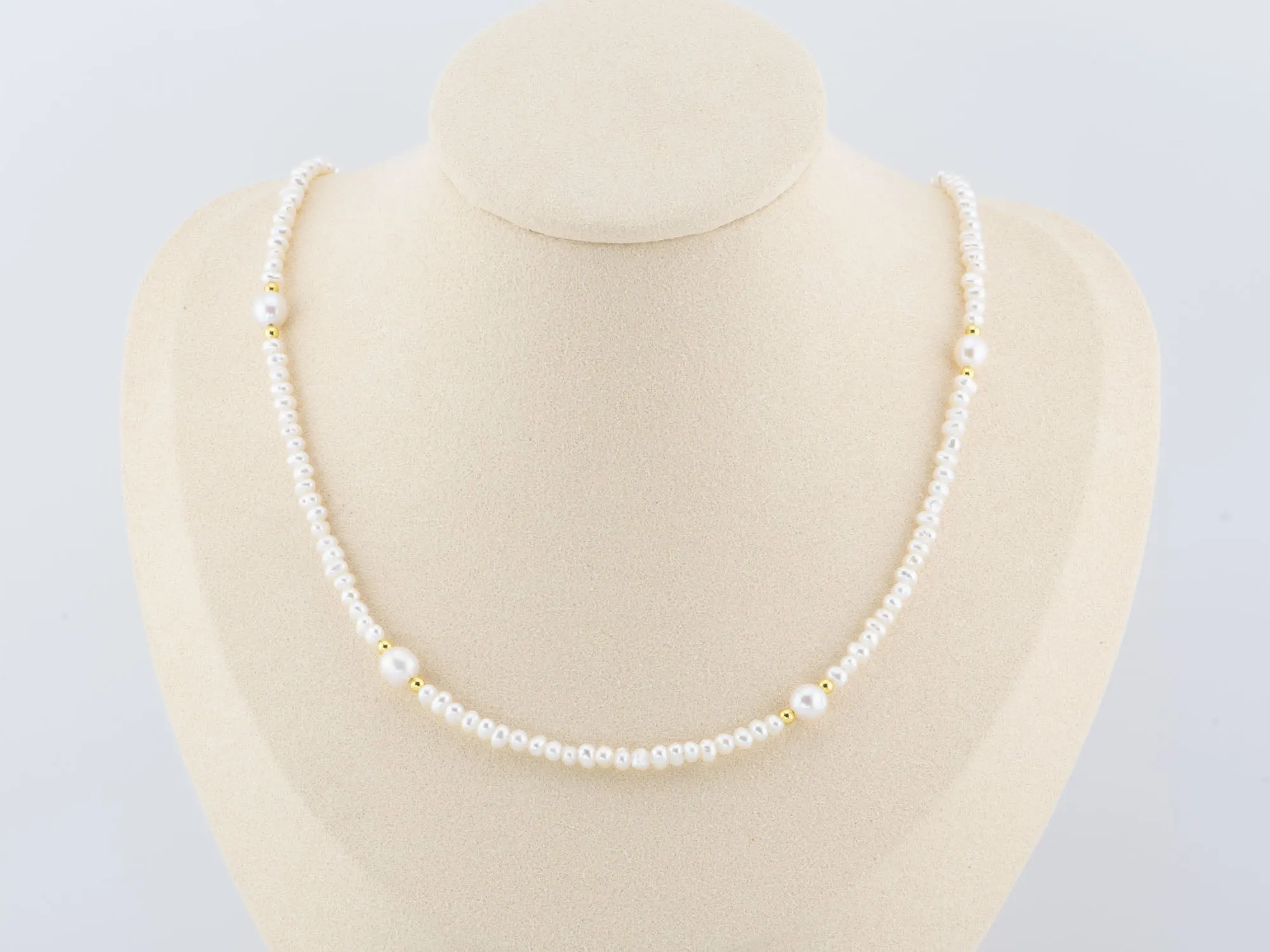 Mini Pearl with Gold Accent Necklace Choker with 14K Gold Filled Clasp and Extension P1036