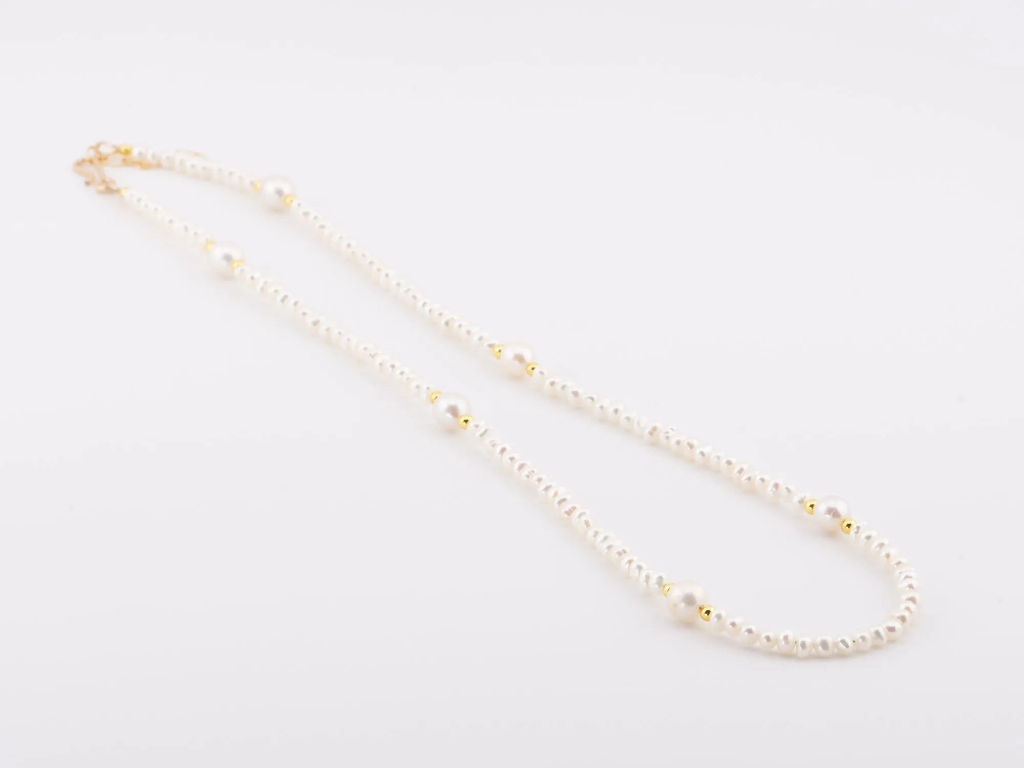 Mini Pearl with Gold Accent Necklace Choker with 14K Gold Filled Clasp and Extension P1036