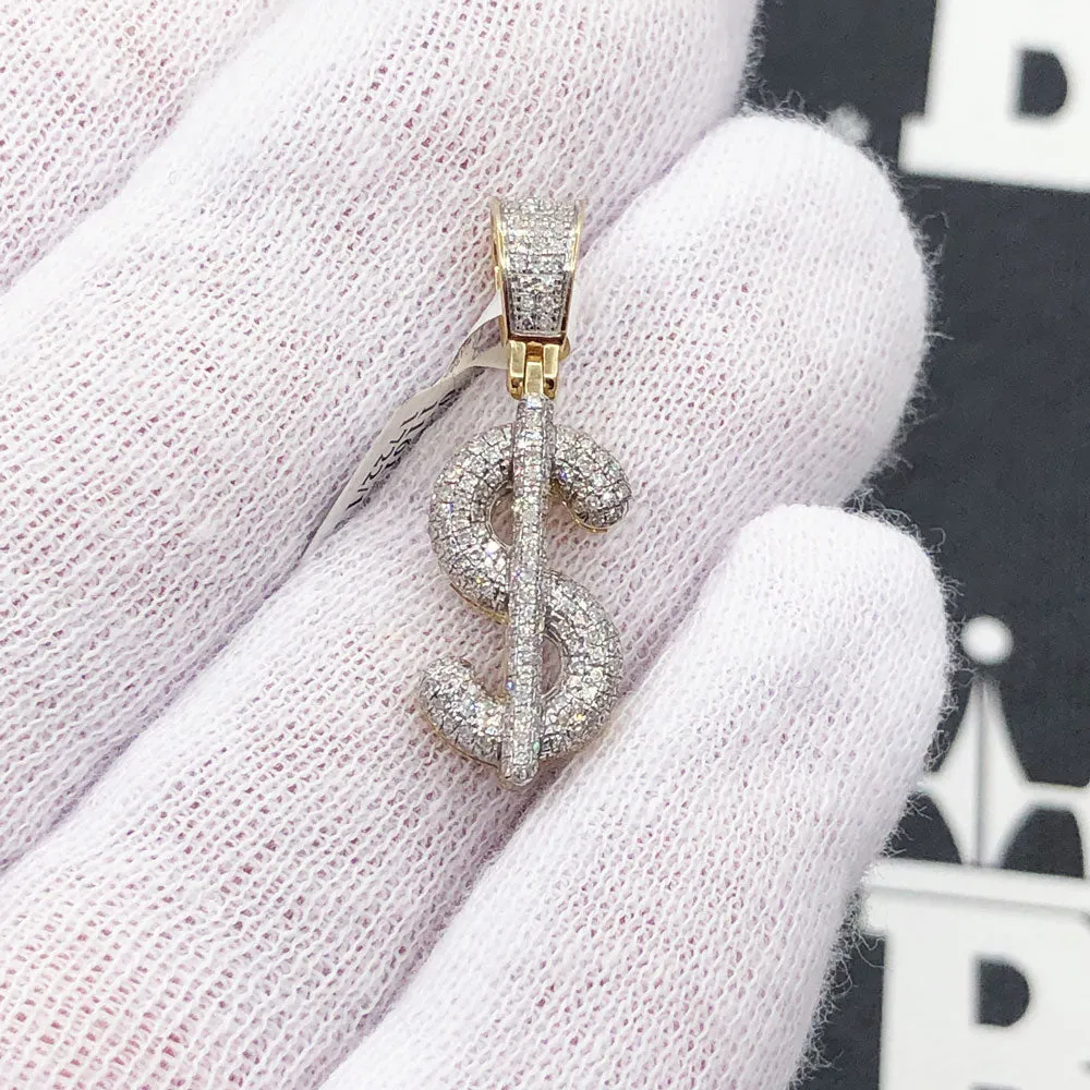 Mini Rounded Dollar Sign Diamond Pendant .42cttw 10K Yellow Gold