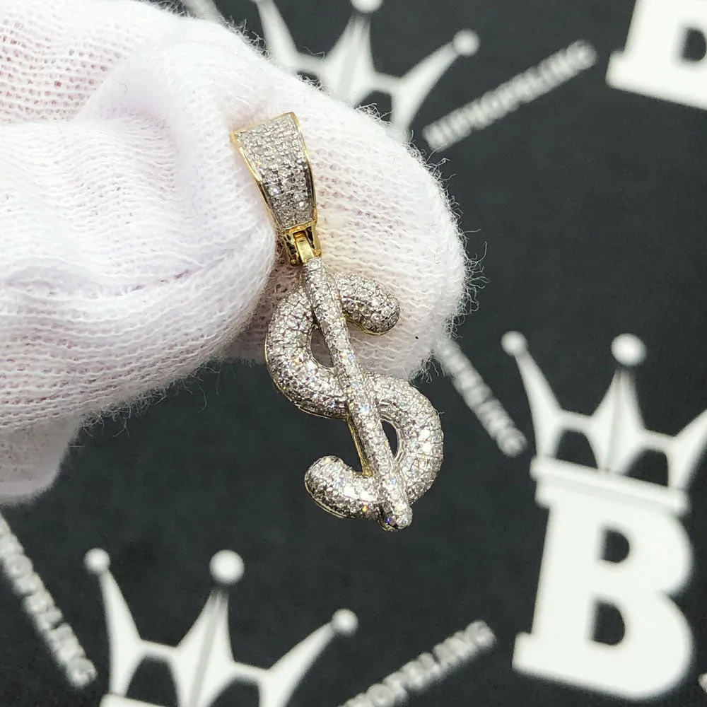 Mini Rounded Dollar Sign Diamond Pendant .42cttw 10K Yellow Gold