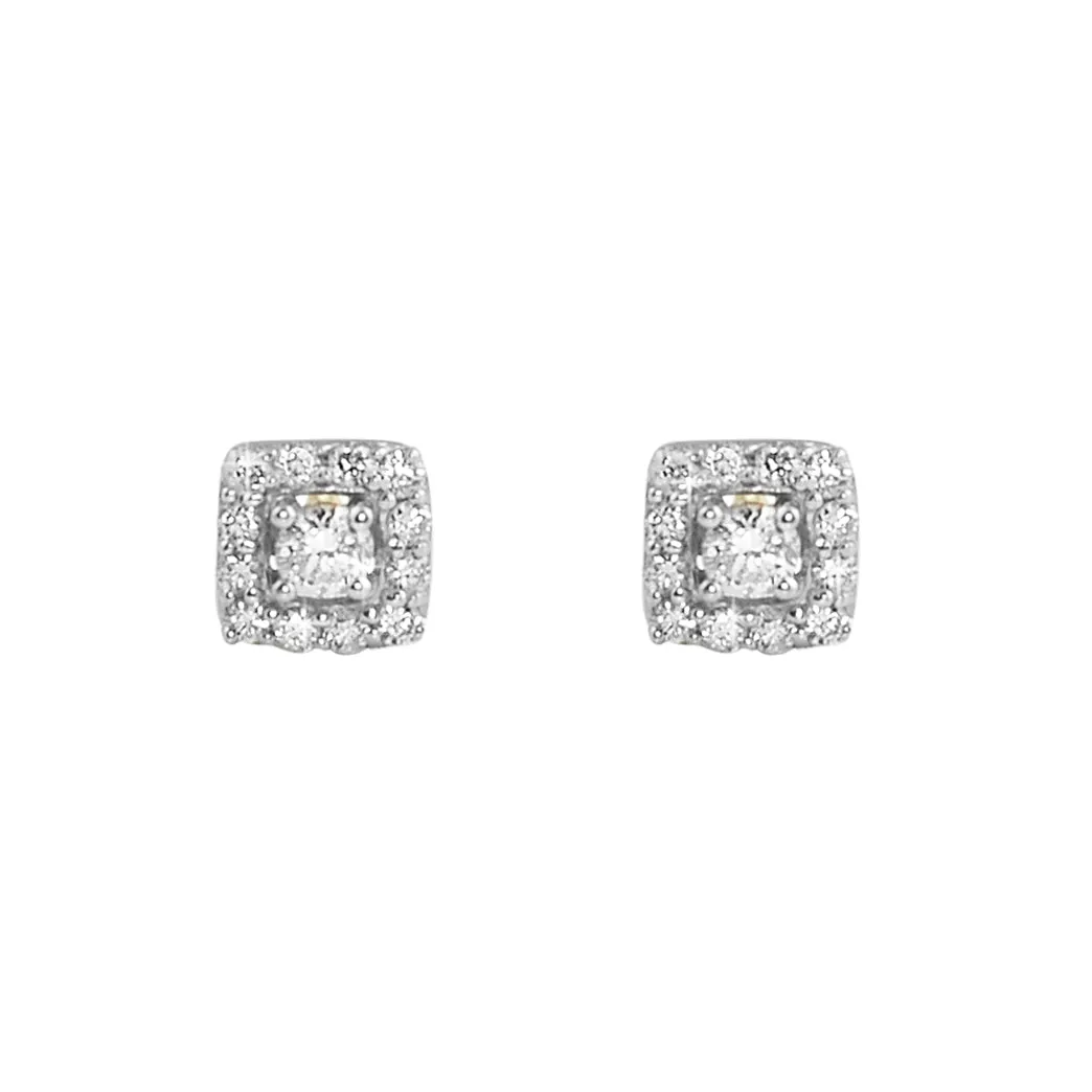 Mini Square Halo Diamond Earrings .34cttw 10K Yellow Gold