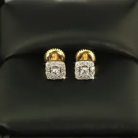 Mini Square Halo Diamond Earrings .34cttw 10K Yellow Gold