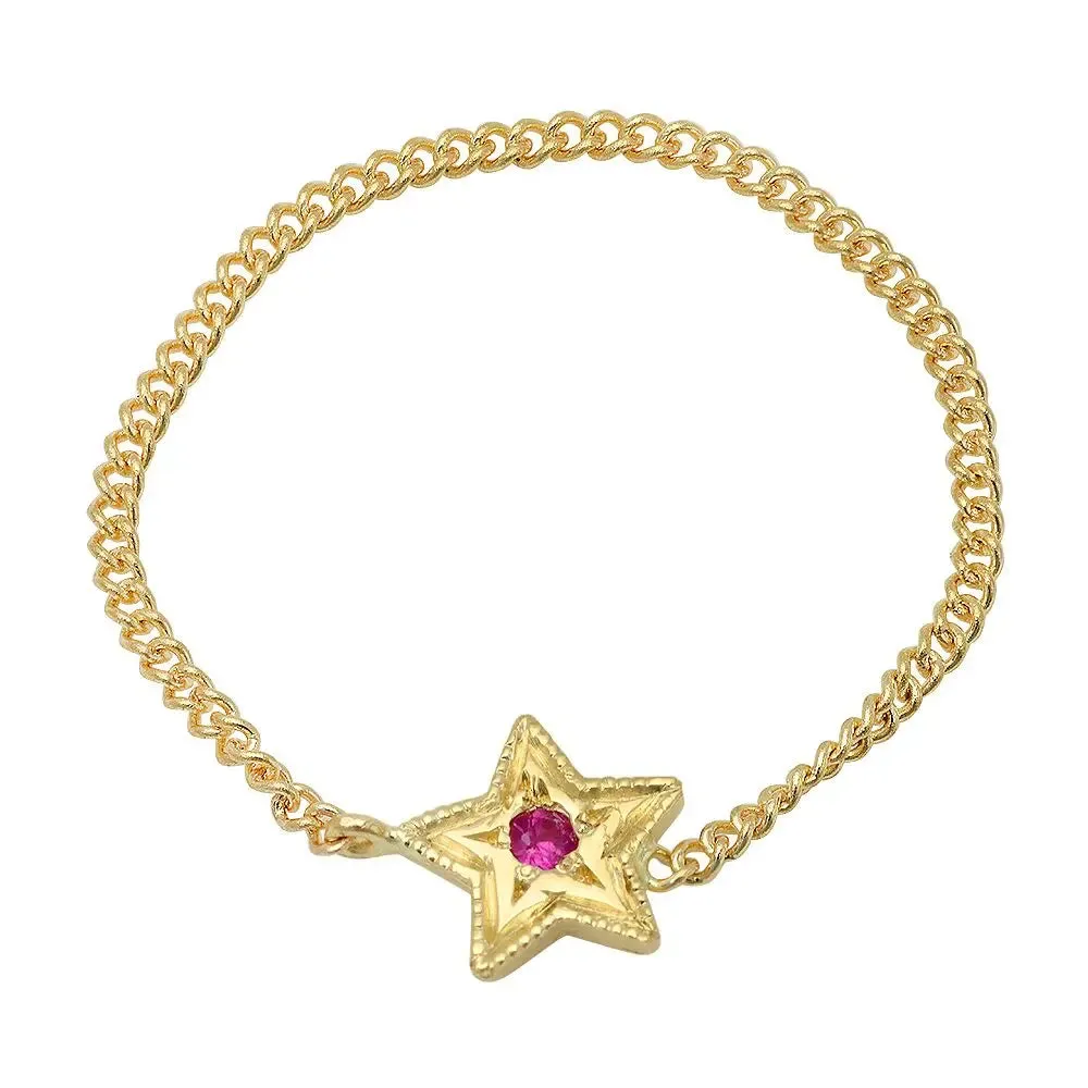 Mini Star Birthstone Chain Ring