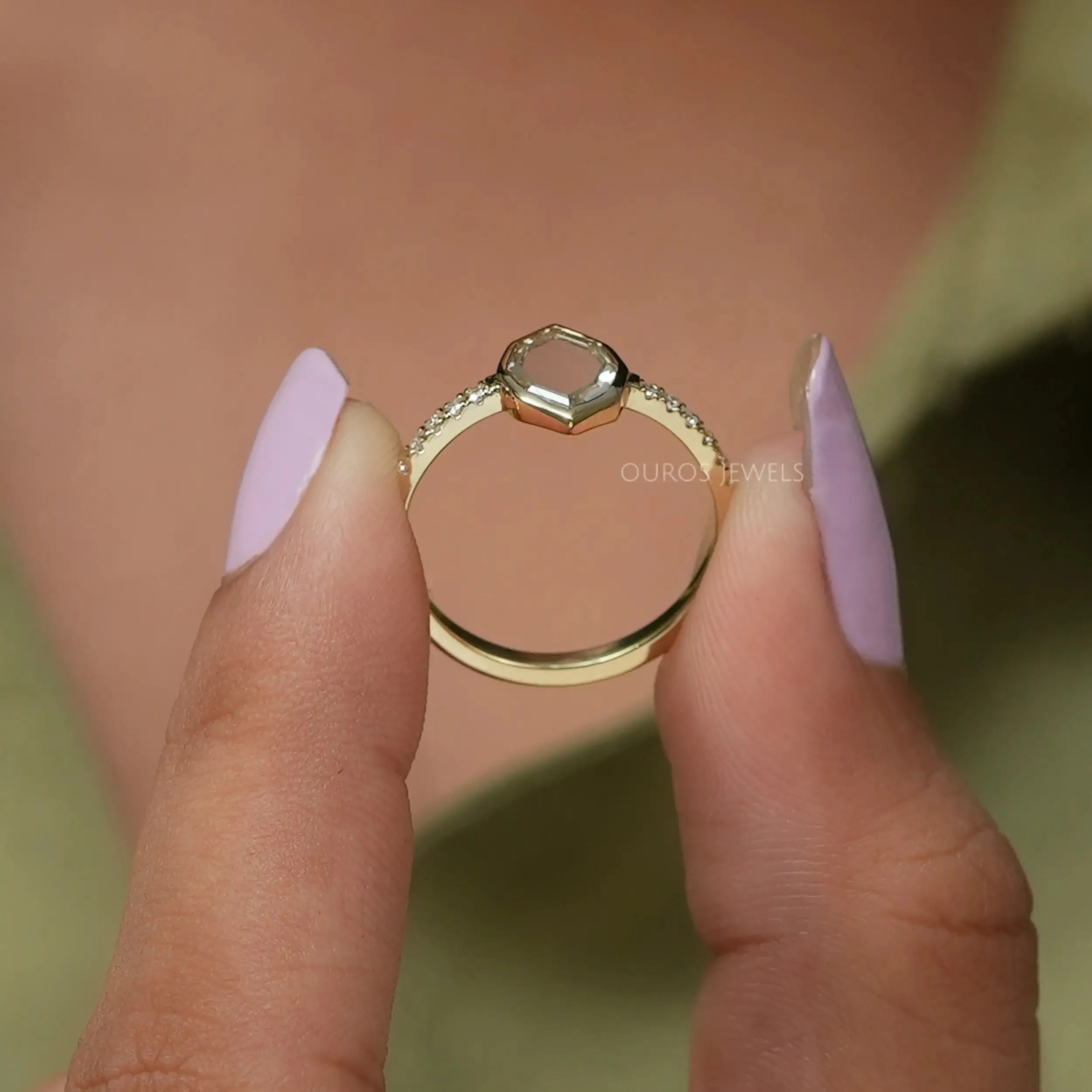 Moval Cut Solitaire Accent Diamond Ring