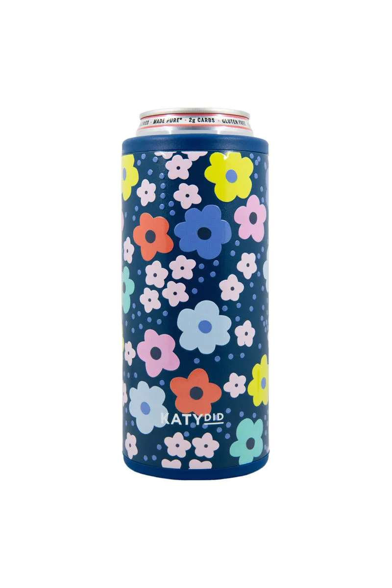 Navy Daisy Skinny Can Cooler