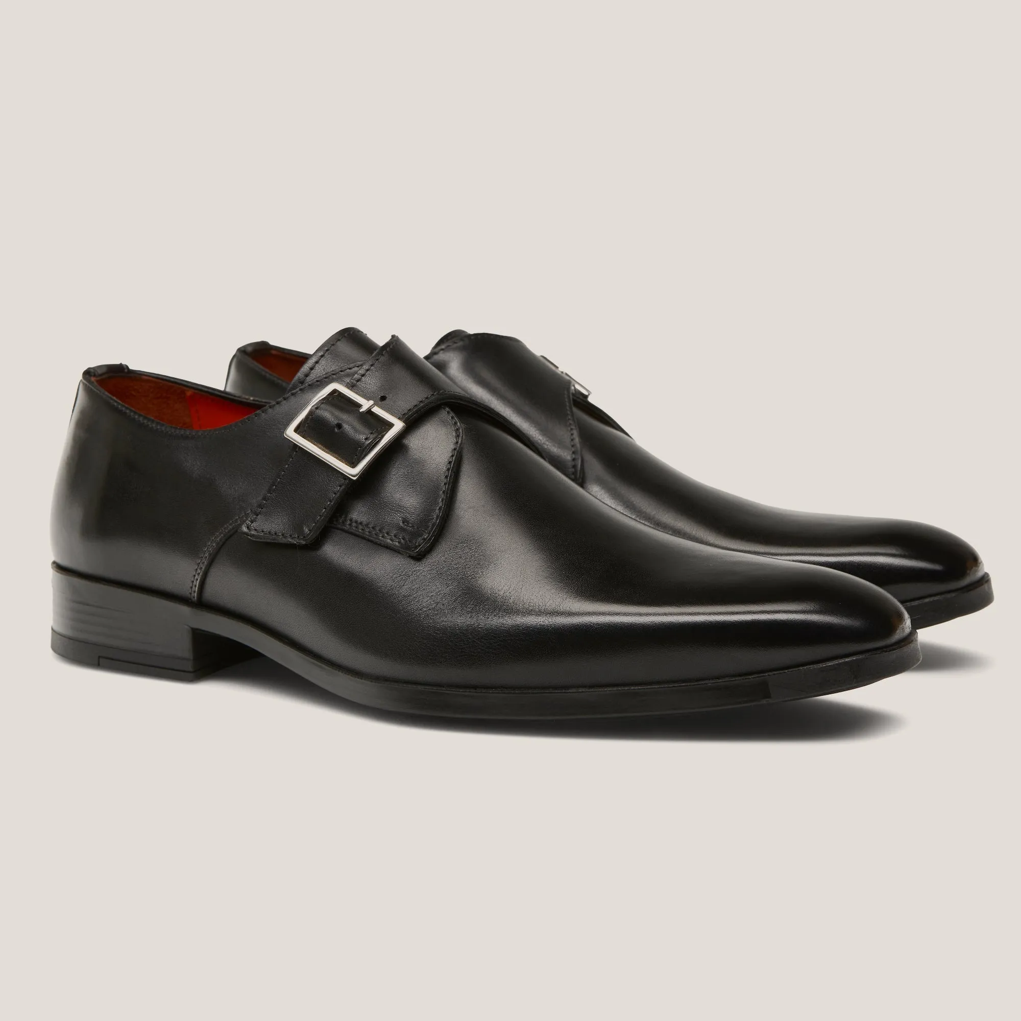 NY24 Black Leather Single Monk Shoes