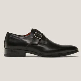 NY24 Black Leather Single Monk Shoes