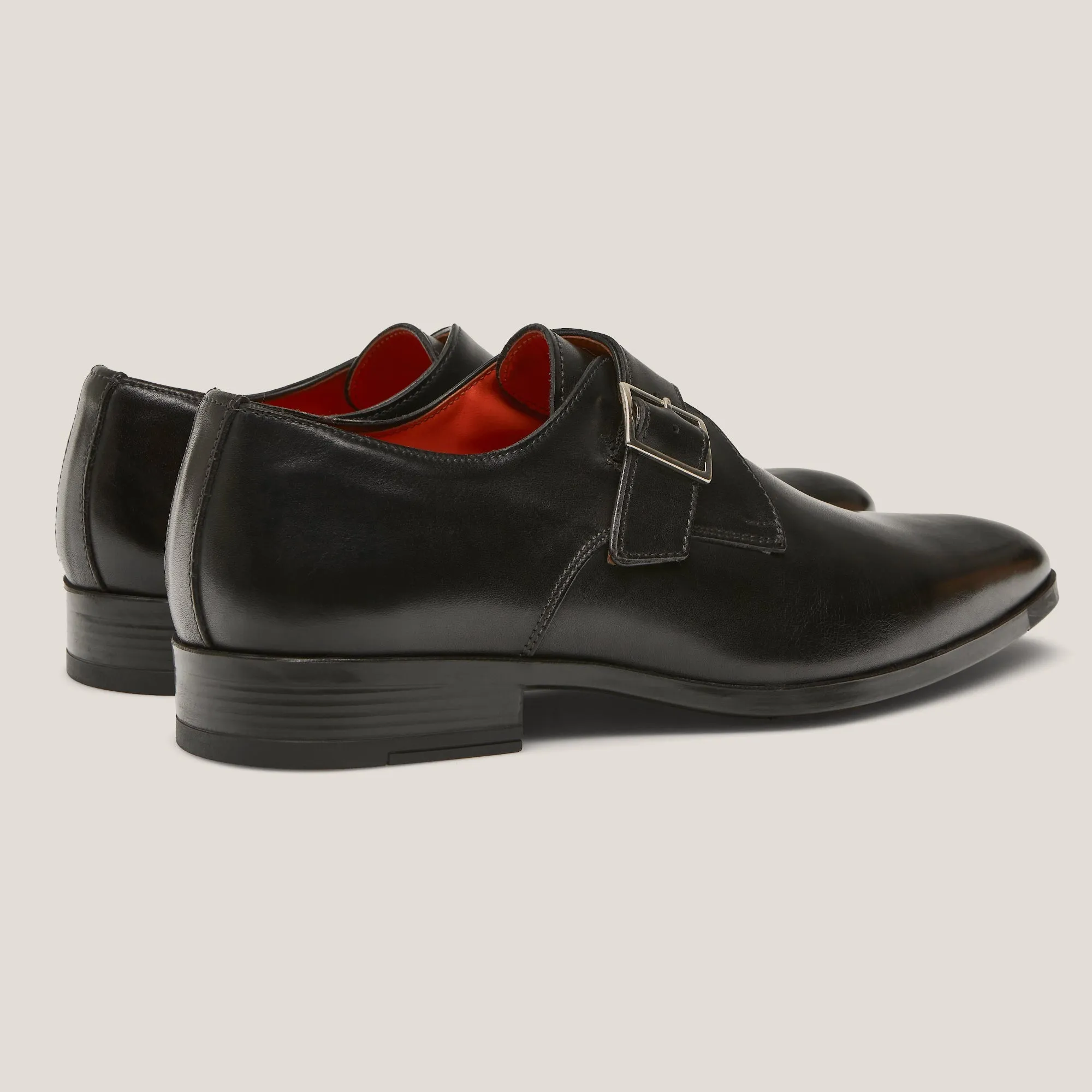 NY24 Black Leather Single Monk Shoes