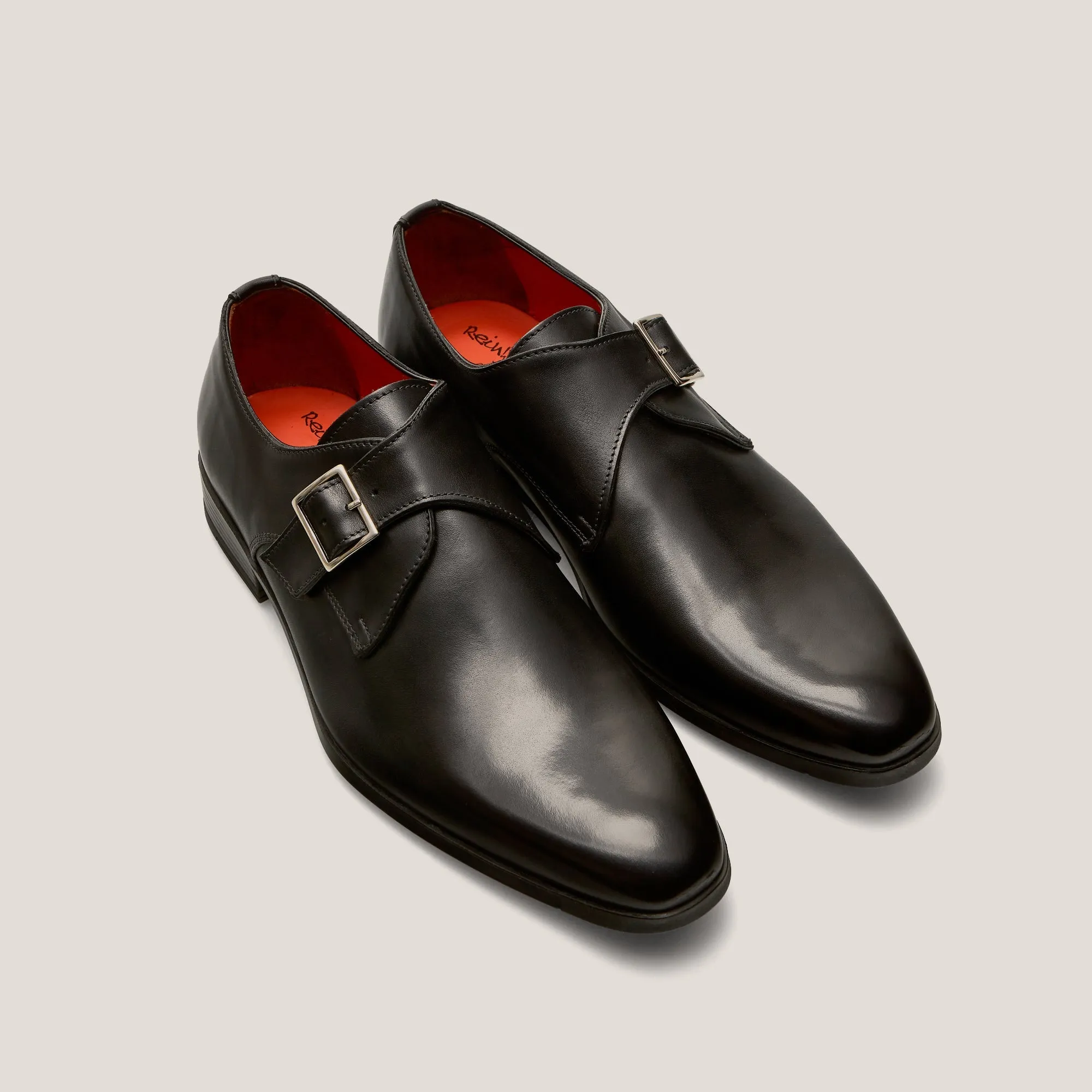 NY24 Black Leather Single Monk Shoes