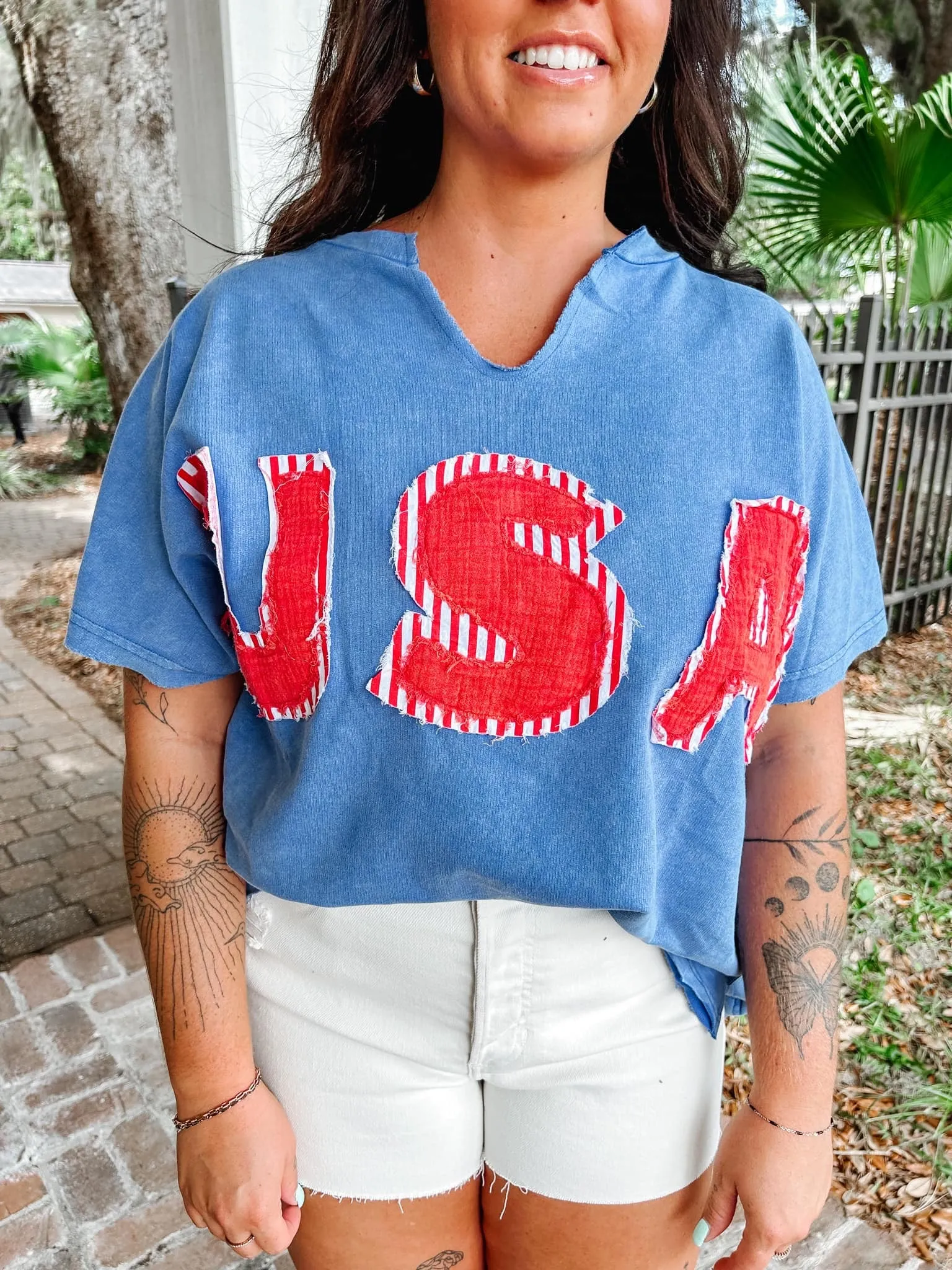 Patched USA Washed Top | Blue