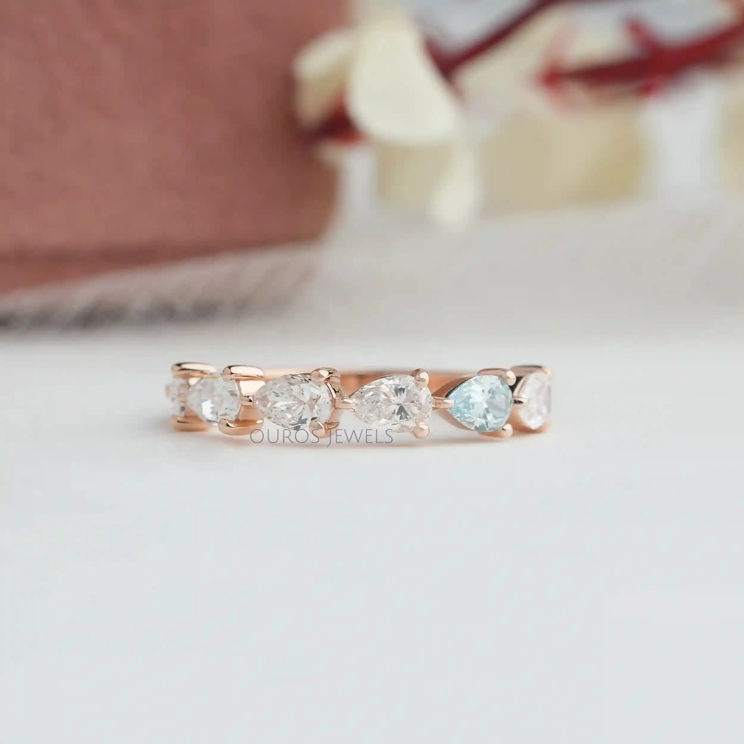 Pear Cut Lab East West Set Diamond Dainty Ring