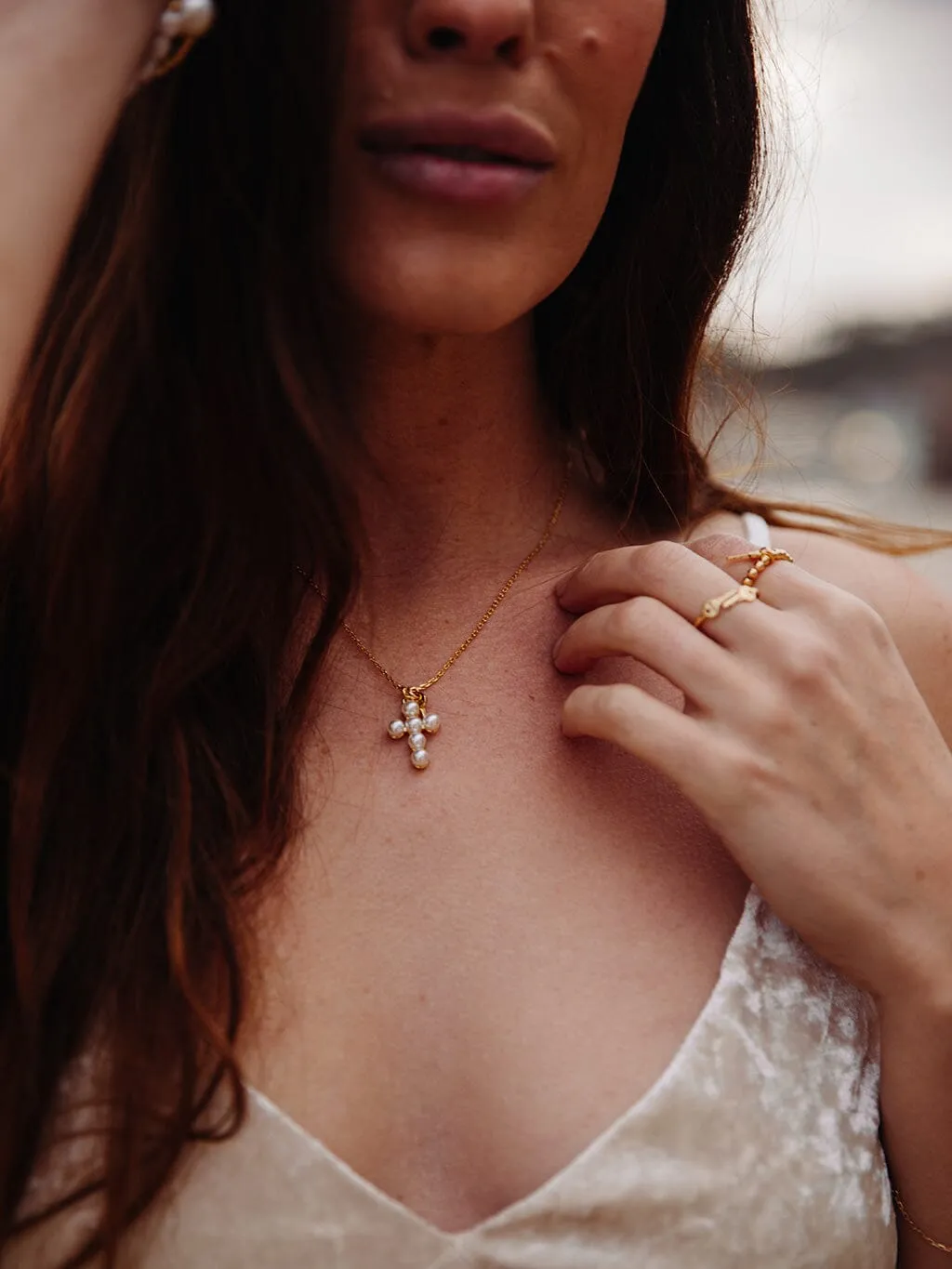 Pearl Cross and Mini Key Necklace