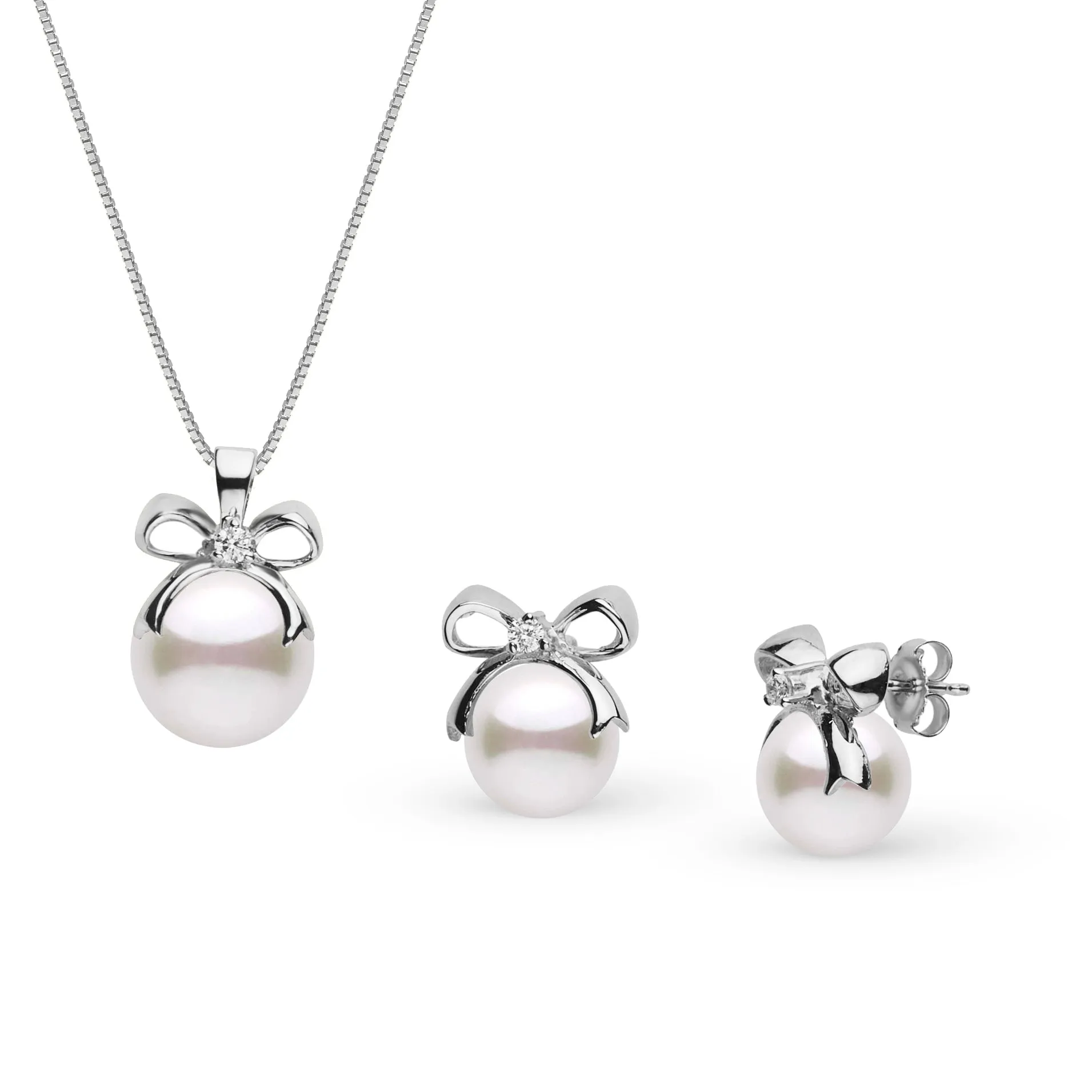 Perfect Gift Collection 7.0-9.0 mm Akoya Pearl and Diamond Pendant and Earrings Set