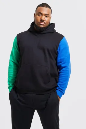 Plus Contrast Sleeve Colour Block Hoodie | boohooMAN UK