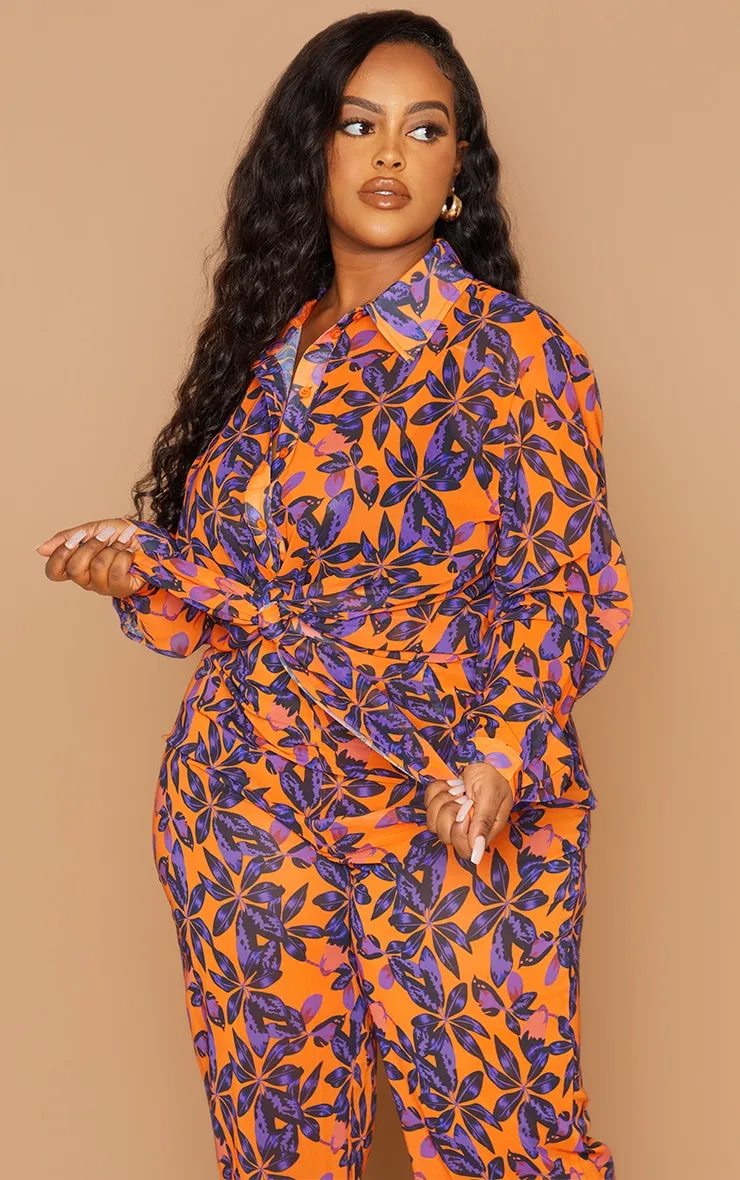 Plus Orange Print Beach Shirt | Plus Size