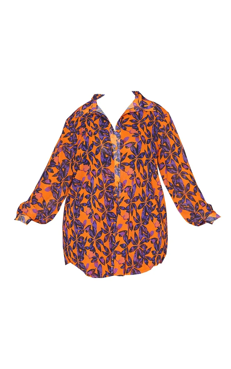 Plus Orange Print Beach Shirt | Plus Size