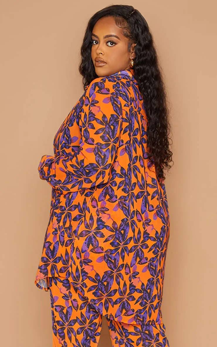 Plus Orange Print Beach Shirt | Plus Size