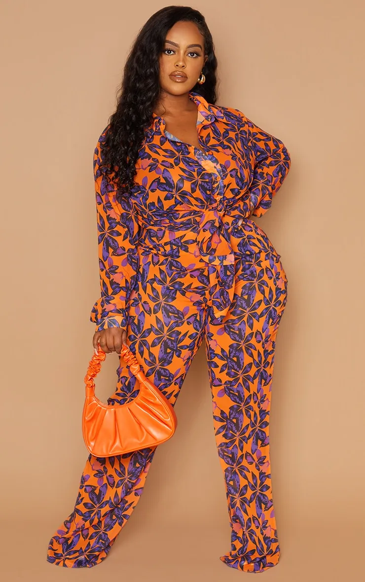 Plus Orange Print Beach Shirt | Plus Size