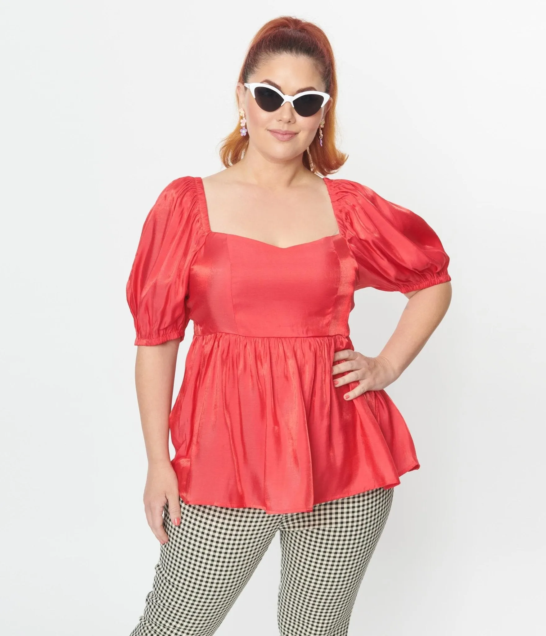 Plus Size Red Shimmer Babydoll Top