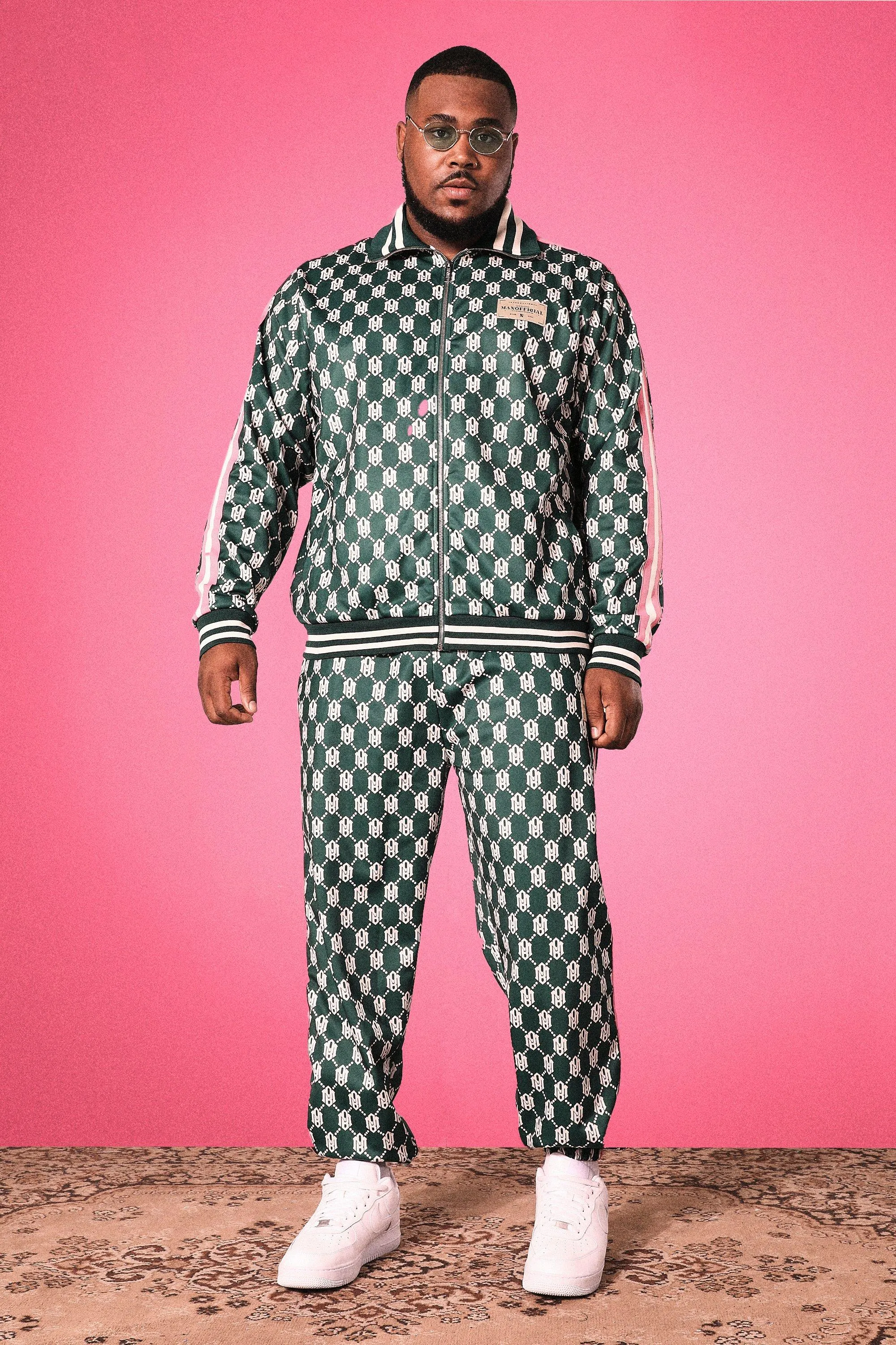 Plus Tricot Funnel Neck Print Tracksuit