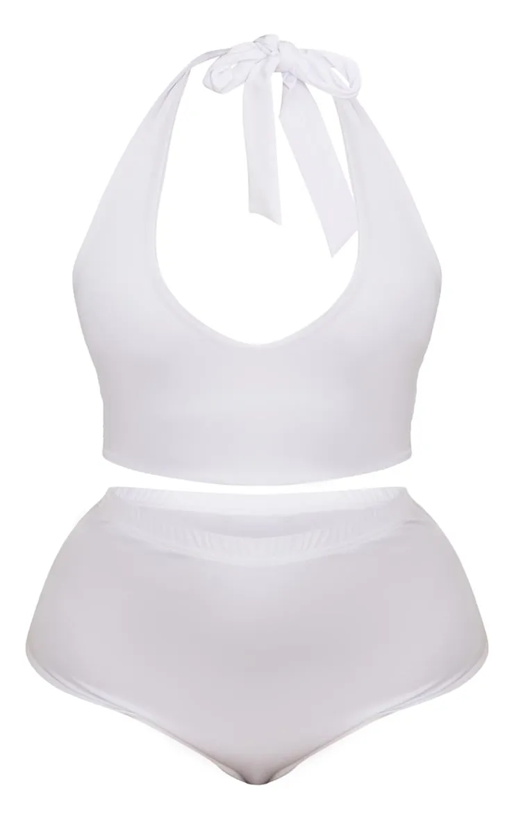 Plus White Halterneck Bikini Set