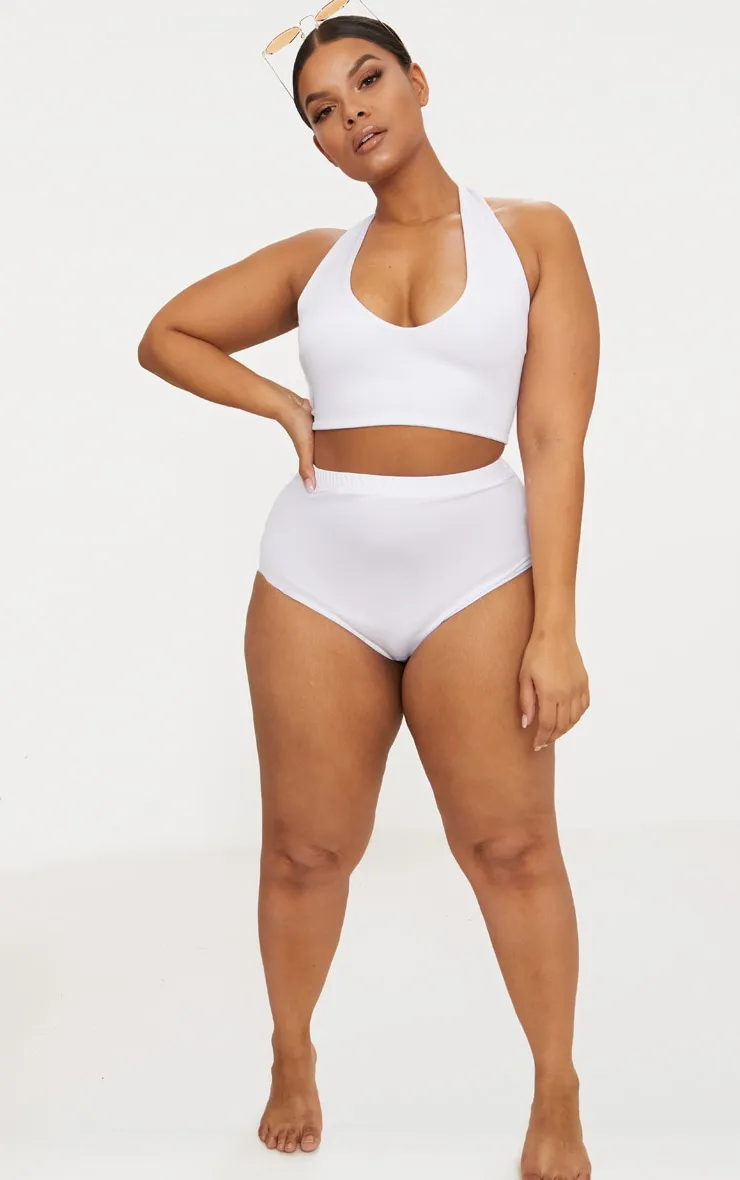 Plus White Halterneck Bikini Set