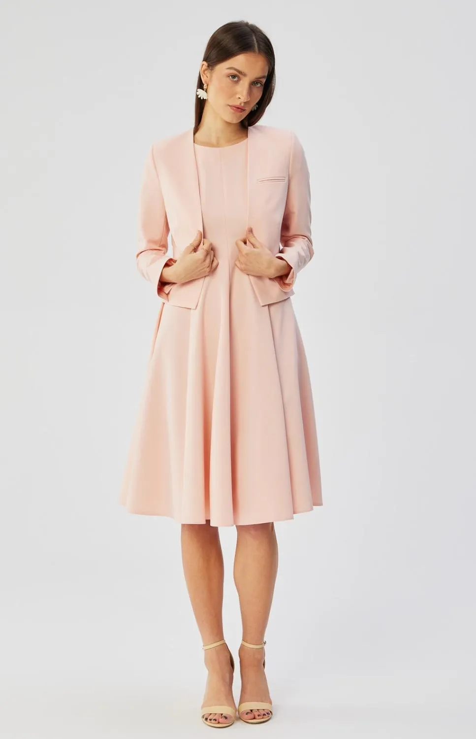 Powder pink fit and flare dress