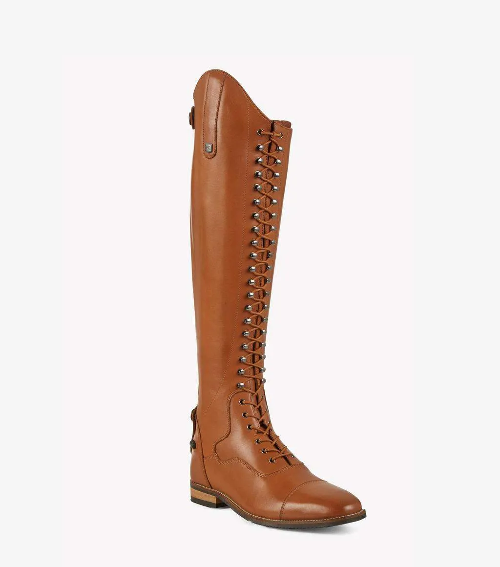 Premier Equine Maurizia Ladies Lace Front Tall Cognac Leather Riding Boots | Elite Saddlery