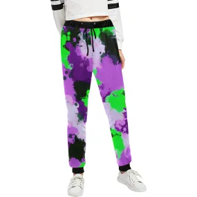 Purple and Green Paint Splatter Women's All Over Print Jogger Sweatpants