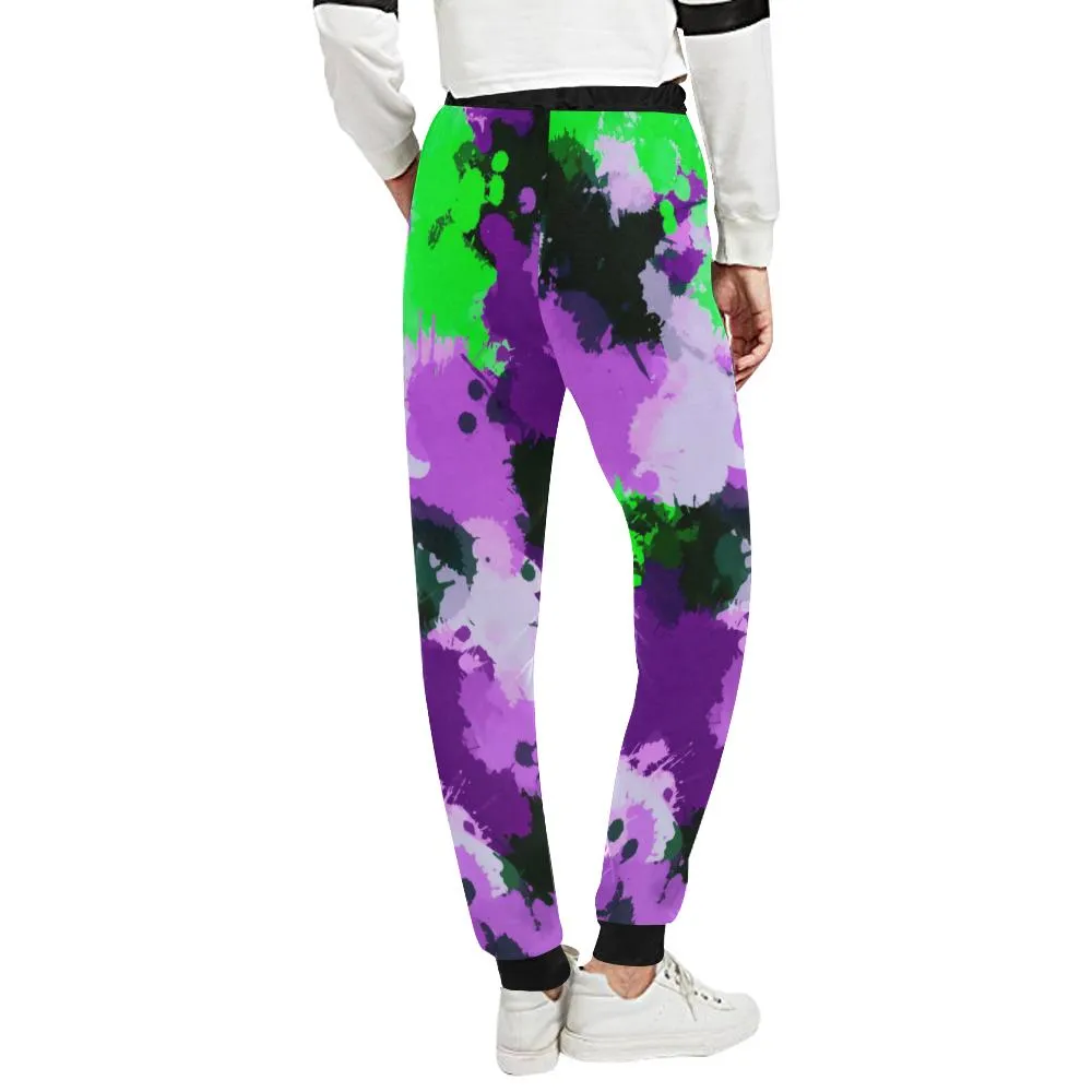 Purple and Green Paint Splatter Women's All Over Print Jogger Sweatpants